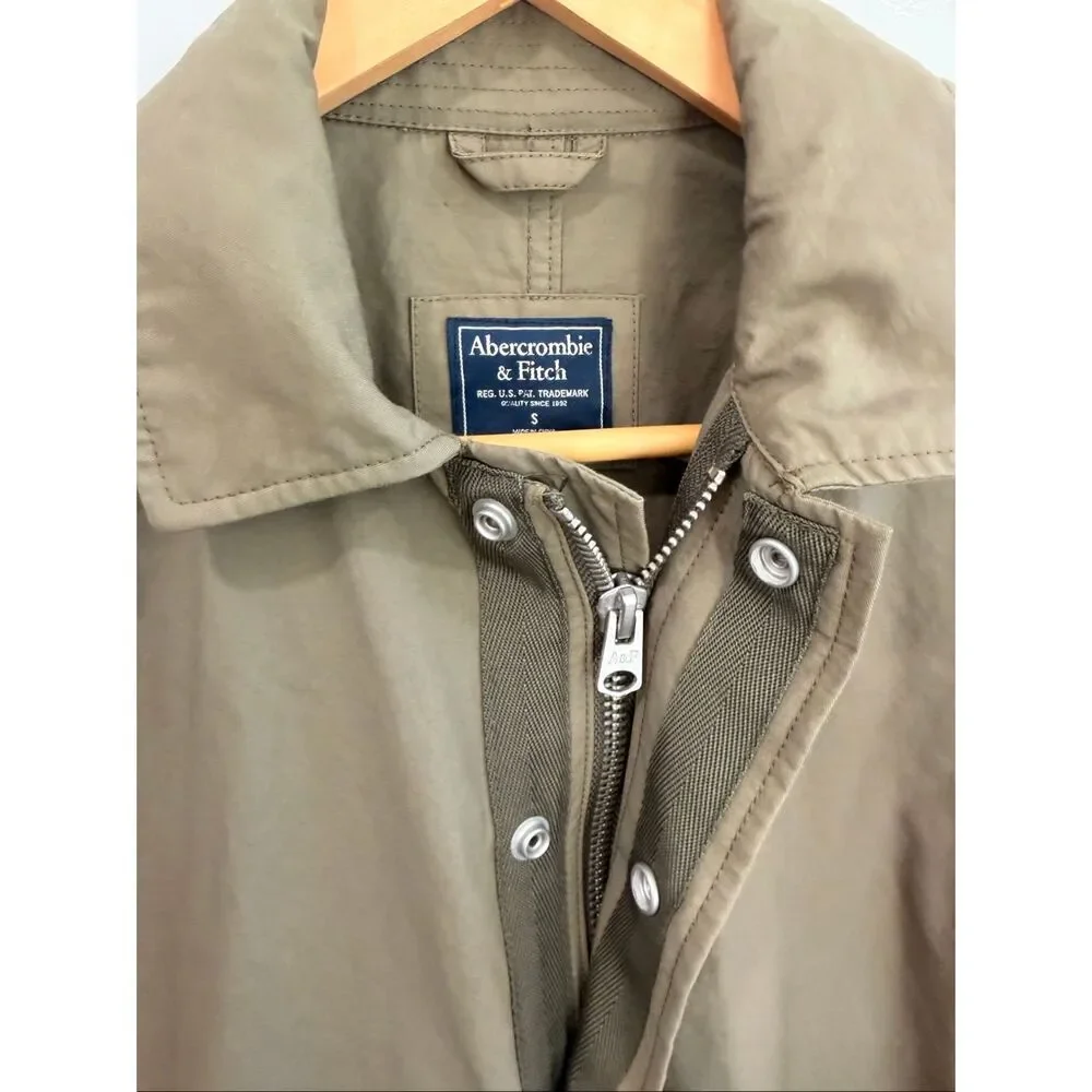 Abercrombie Fitch Olive Trench Coat Jacket S‎ NWOT - Picture 4 of 6